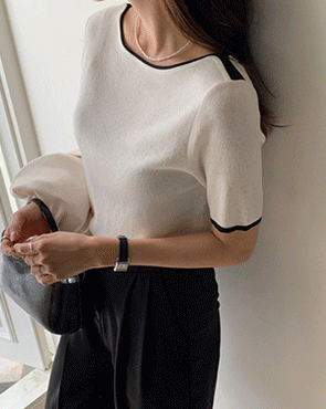 Bruni color combination boat neck short-sleeve knit