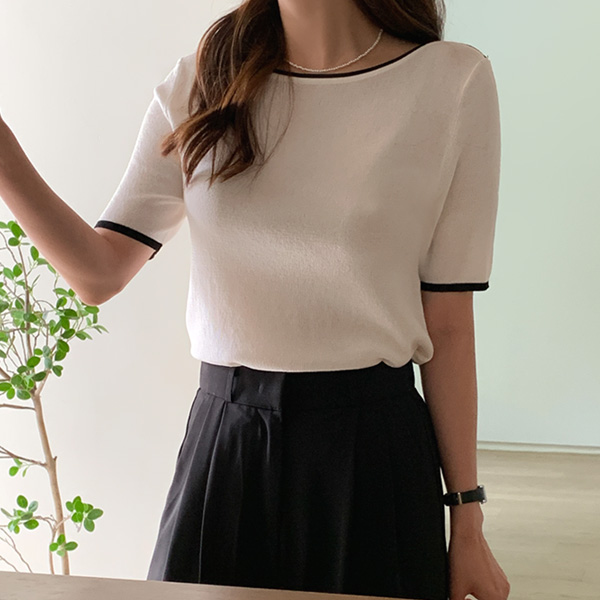 Bruni color combination boat neck short-sleeve knit