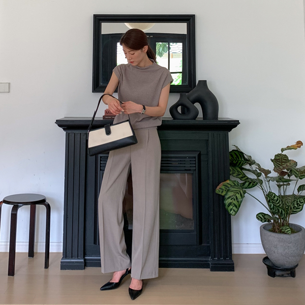 <b>[Limited Quantity SALE]</b> Beni Side Button Back Banding Wide Slacks (SL)