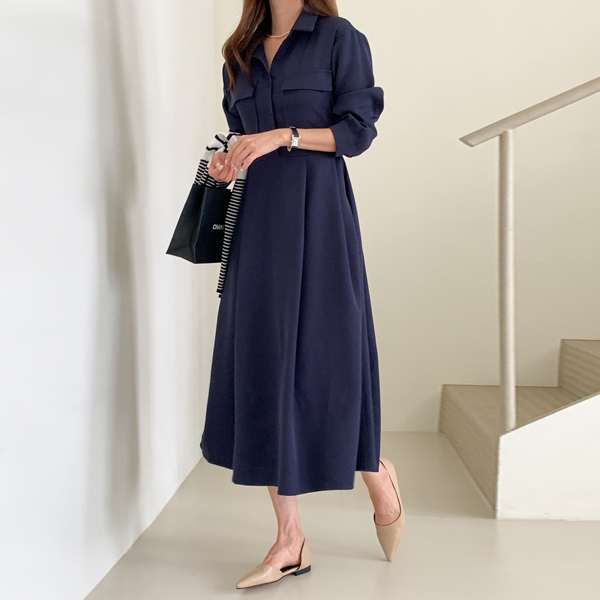 <font color="bb4b57"><b>Limited quantity SALE</b></font><br> Labor Pocket Pintuck Long One Piece