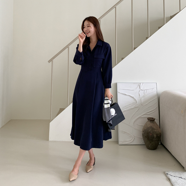 <font color="bb4b57"><b>Limited quantity SALE</b></font><br> Labor Pocket Pintuck Long One Piece