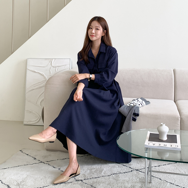 <font color="bb4b57"><b>Limited quantity SALE</b></font><br> Labor Pocket Pintuck Long One Piece