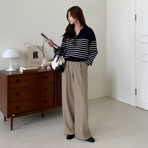 <b>[Limited Quantity SALE]</b> Presso Back Banding Pin Tuck Wide Slacks (SL)