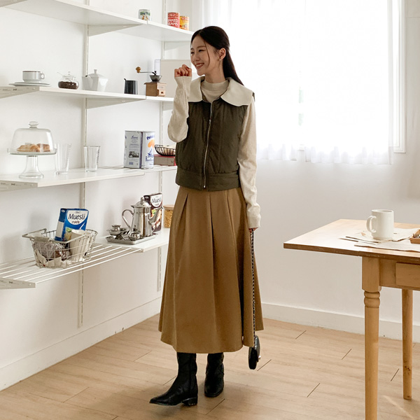 Line Pintuck Peach Flare Skirt (ver.Winter)