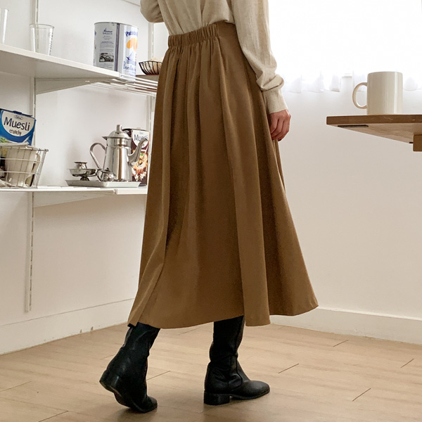 Line Pintuck Peach Flare Skirt (ver.Winter)