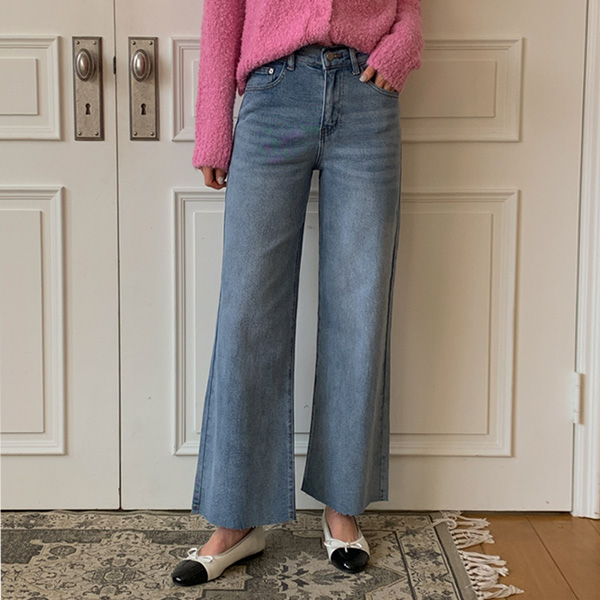 <b>[Limited Quantity SALE]</b> Attachment Back Banding Wide Denim Pants (3% Span)