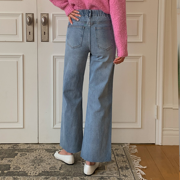 <b>[Limited Quantity SALE]</b> Attachment Back Banding Wide Denim Pants (3% Span)
