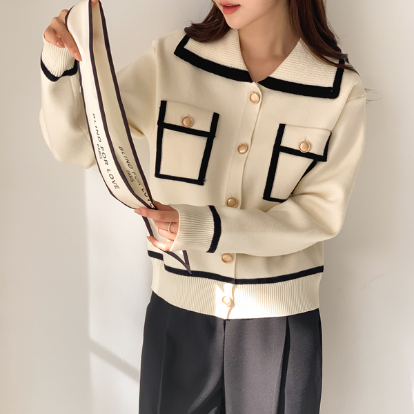 <font color="bb4b57"><b>Limited quantity SALE</b></font><br> Color combination pocket line knit