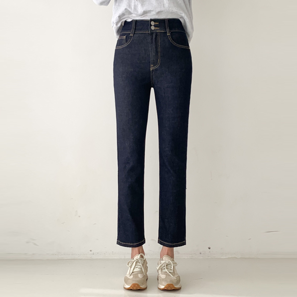 Honey tension two button straight denim pants (S-XL)