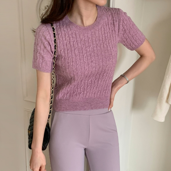 Cashpallet short sleeve cable knit