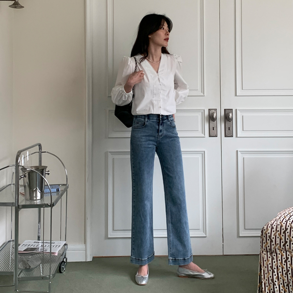 <b>[Limited Quantity SALE]</b> Cushion Span Wide Hidden Banding Denim Pants (SL)