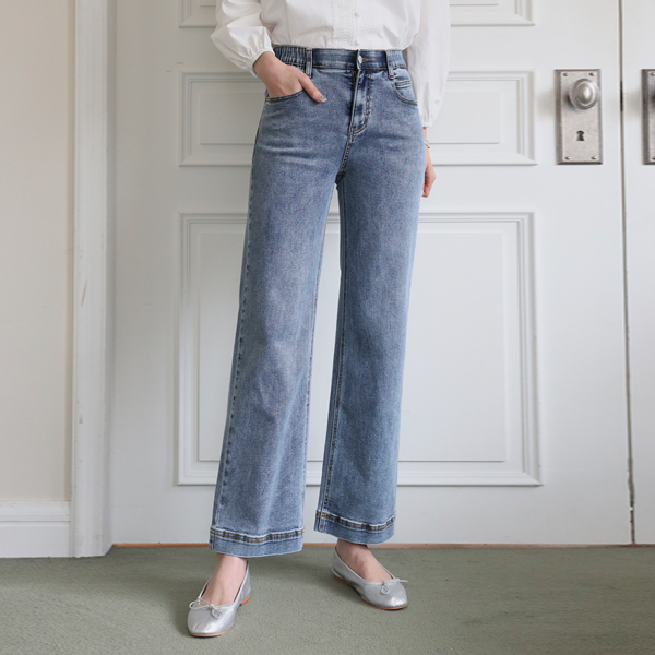 <b>[Limited Quantity SALE]</b> Cushion Span Wide Hidden Banding Denim Pants (SL)