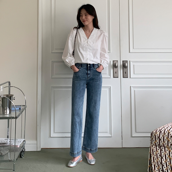 <b>[Limited Quantity SALE]</b> Cushion Span Wide Hidden Banding Denim Pants (SL)