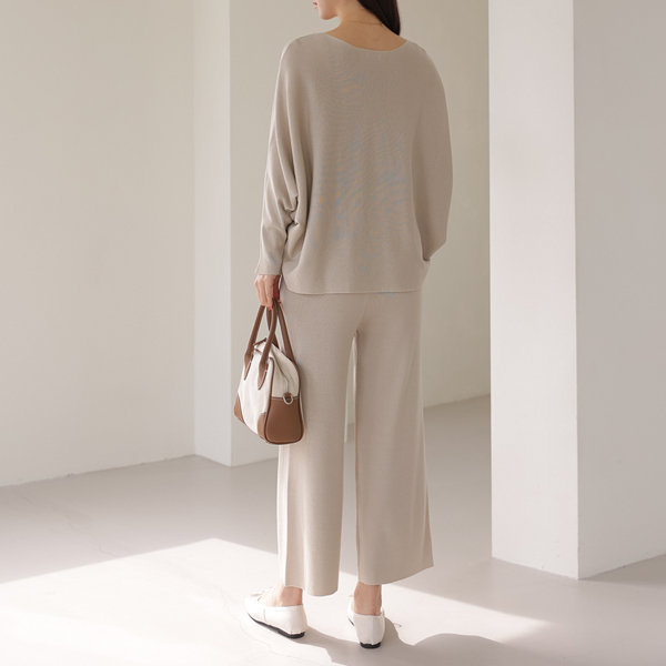 Fringe boat neck knit set