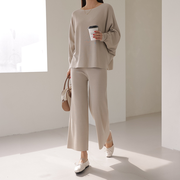 Fringe boat neck knit set