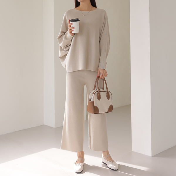 Fringe boat neck knit set