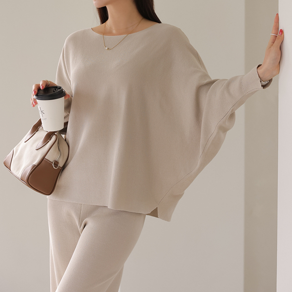 Fringe boat neck knit set