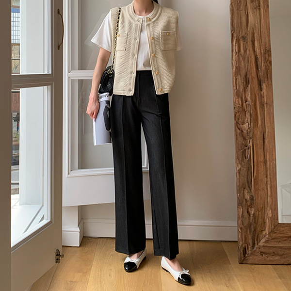 <font color="bb4b57"><b>Limited quantity SALE</b></font><br> Safety zipper one-piece wide denim slacks (S-XL)