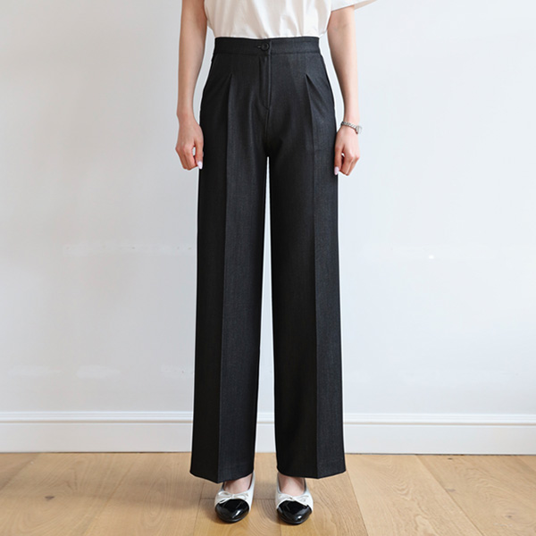 <font color="bb4b57"><b>Limited quantity SALE</b></font><br> Safety zipper one-piece wide denim slacks (S-XL)