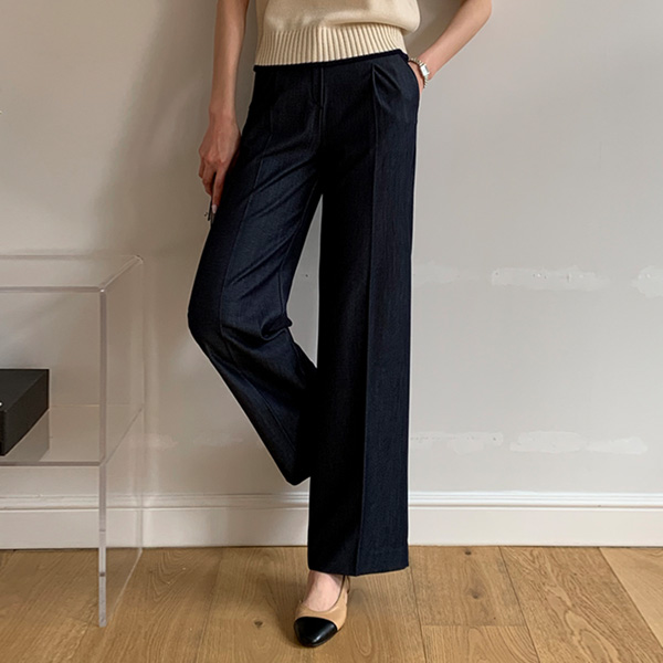 <font color="bb4b57"><b>Limited quantity SALE</b></font><br> Safety zipper one-piece wide denim slacks (S-XL)