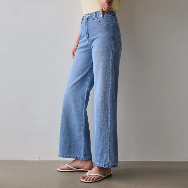 <font color="bb4b57"><b>Limited quantity SALE</b></font><br> Cut Flare Wide Denim Pants (Hidden Banding)