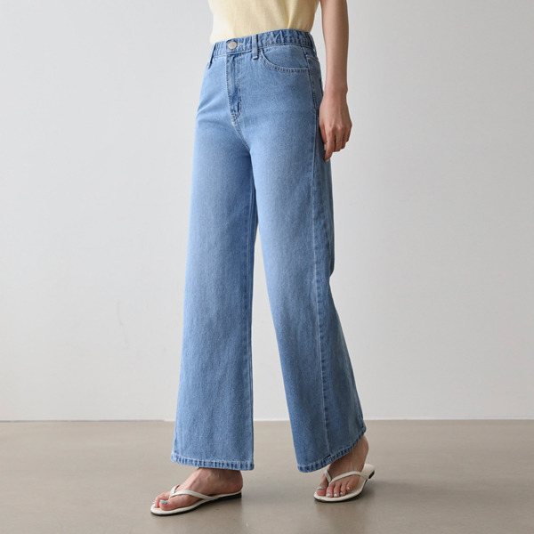 <font color="bb4b57"><b>Limited quantity SALE</b></font><br> Cut Flare Wide Denim Pants (Hidden Banding)