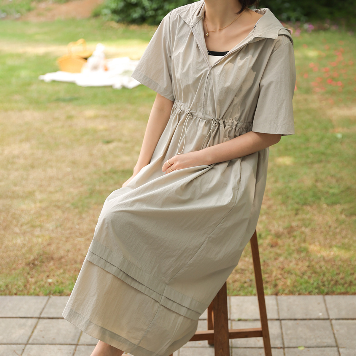 <b>[Limited Quantity SALE]</b> String Hooded Rustling One-Piece