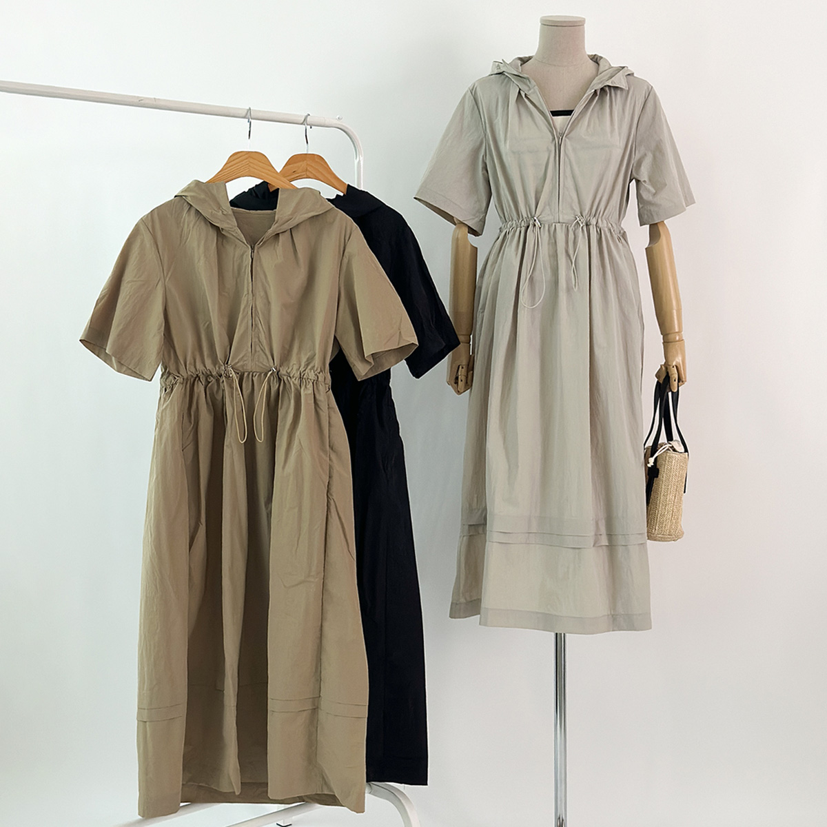 <b>[Limited Quantity SALE]</b> String Hooded Rustling One-Piece