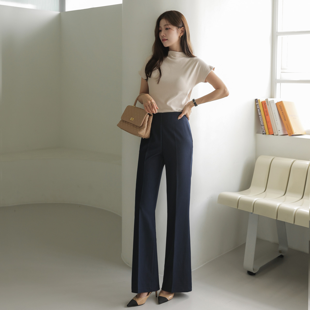 <b>[Limited Quantity SALE]</b> W Banding Span Denim Bootcut Slacks