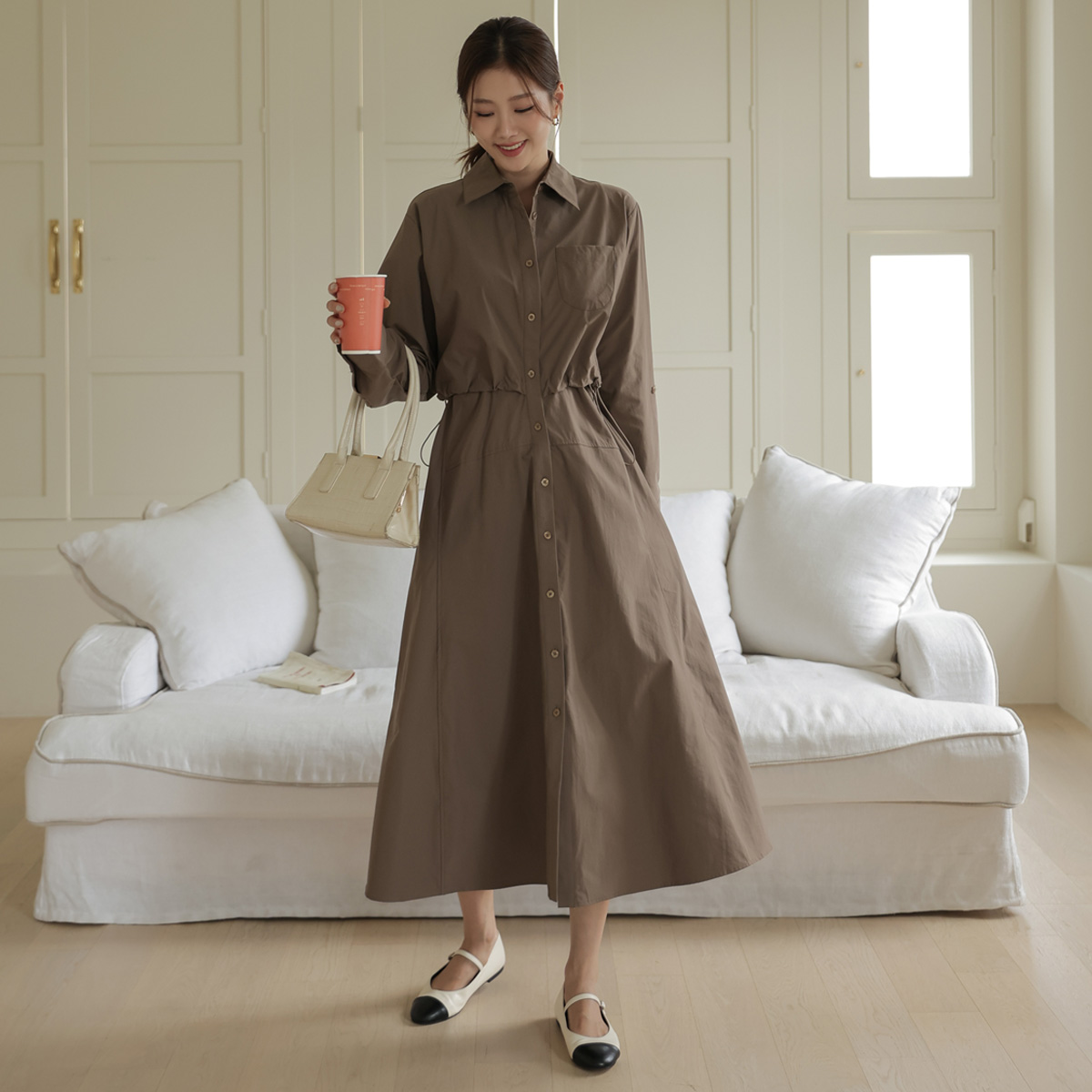 <font color="bb4b57"><b>Limited quantity SALE</b></font><br> Windproof line-adjustable shirt one-piece