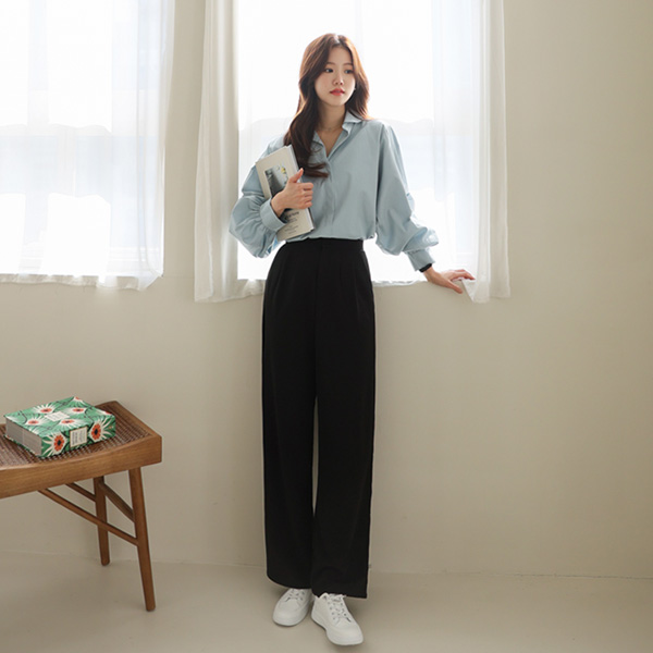 <b>[Limited Quantity SALE]</b> S/S 3-type Cheese Pintuck Straight Wide Slacks (Band Waist) (S-2XL)