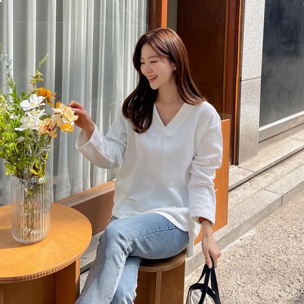 <font color="bb4b57"><b>Limited quantity SALE</b></font><br> Ent double v-neck long-sleeved T-shirt