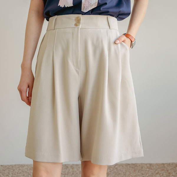 <b>[Limited Quantity SALE]</b> Charur Cool Linen Pintuck 5-part Pants (Back Band)