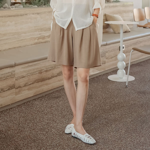 <b>[Limited Quantity SALE]</b> Charur Cool Linen Pintuck 5-part Pants (Back Band)