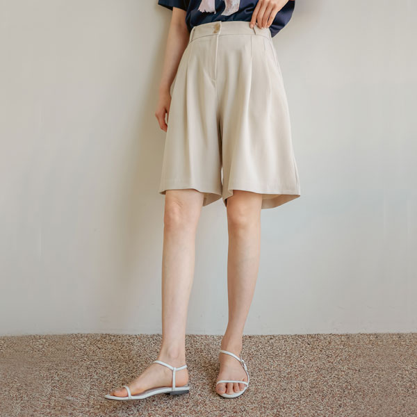 <b>[Limited Quantity SALE]</b> Charur Cool Linen Pintuck 5-part Pants (Back Band)