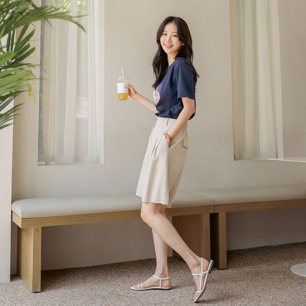 <b>[Limited Quantity SALE]</b> Charur Cool Linen Pintuck 5-part Pants (Back Band)