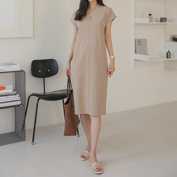 플린 브이넥 코튼원피스