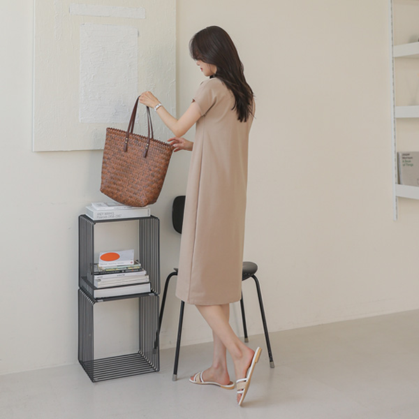 플린 브이넥 코튼원피스