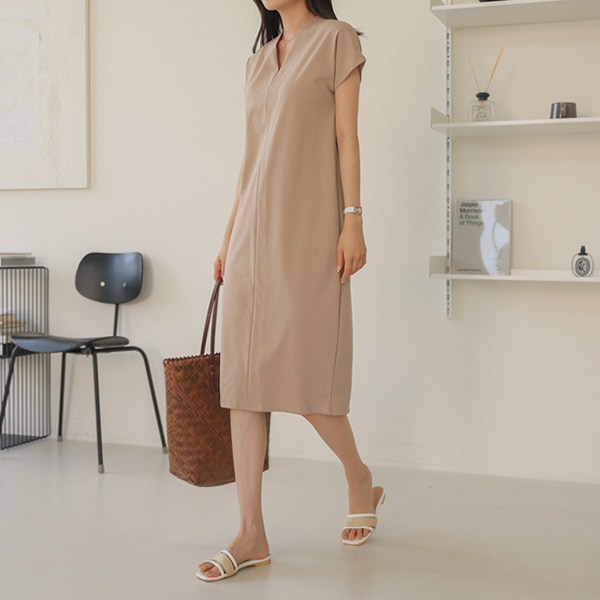 플린 브이넥 코튼원피스