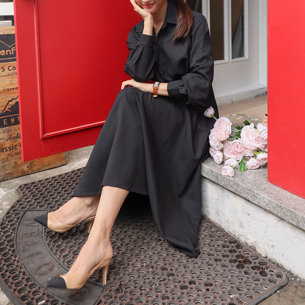 <font color="bb4b57"><b>Limited quantity SALE</b></font><br> Alden Kara Two-button Long-Sleeve Shirt Dress