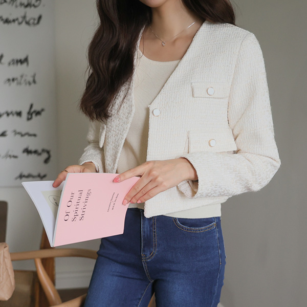 <font color="bb4b57"><b>Limited quantity SALE</b></font><br> Rib Short Tweed Jacket