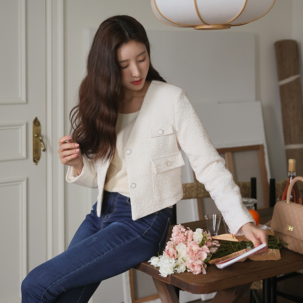 <font color="bb4b57"><b>Limited quantity SALE</b></font><br> Rib Short Tweed Jacket