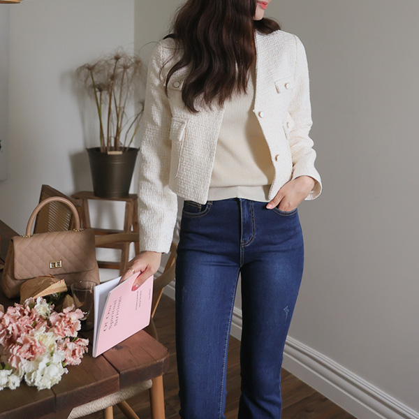 <font color="bb4b57"><b>Limited quantity SALE</b></font><br> Rib Short Tweed Jacket