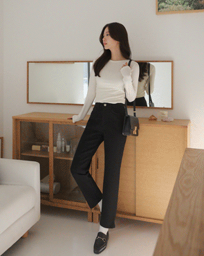 <font color="bb4b57"><b>Limited quantity SALE</b></font><br> Pent Hidden Banding Straight Cotton Pants (SL)