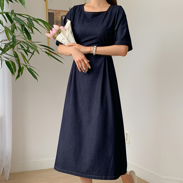 <b>[Limited Quantity SALE]</b> <b>[Made]</b> Charang Denim-Like Pin-Tuck One-Piece