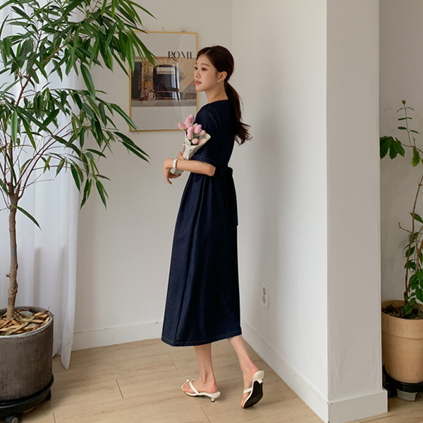 <b>[Limited Quantity SALE]</b> <b>[Made]</b> Charang Denim-Like Pin-Tuck One-Piece