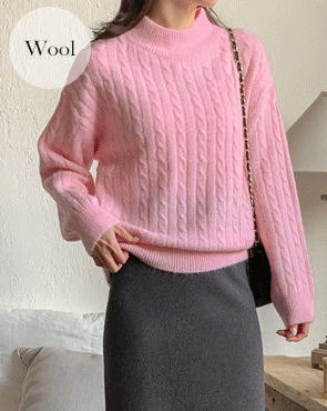 Cashmere Alpaca Wool Cable Half Neck Knit
