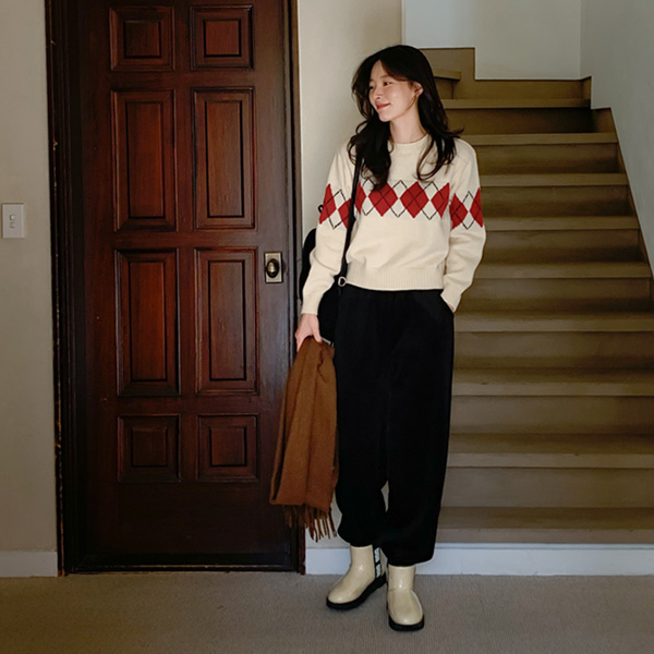 Cold wave ribbed wide pants (band waist)