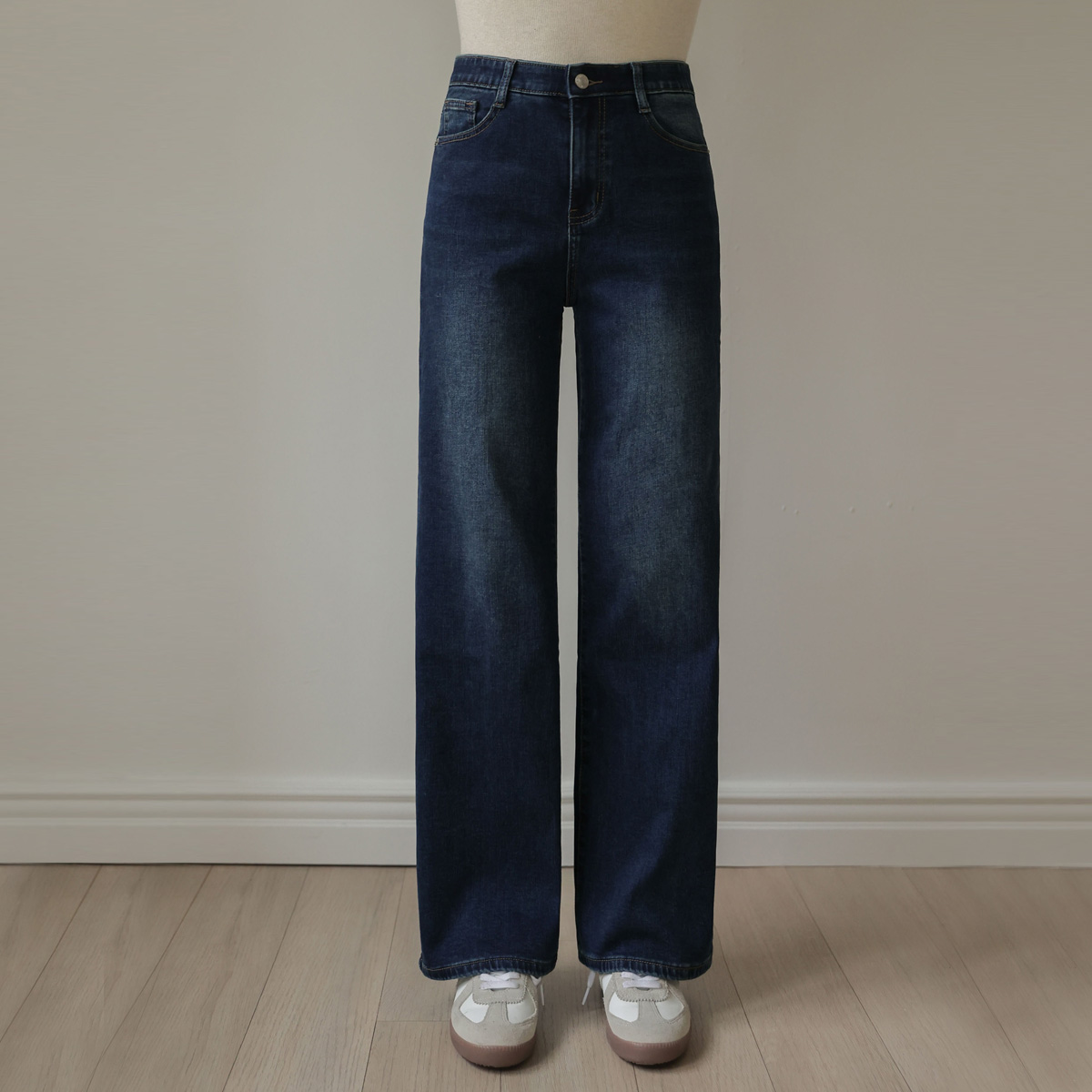 Jelly tension lower body cover fleece wide denim pants
