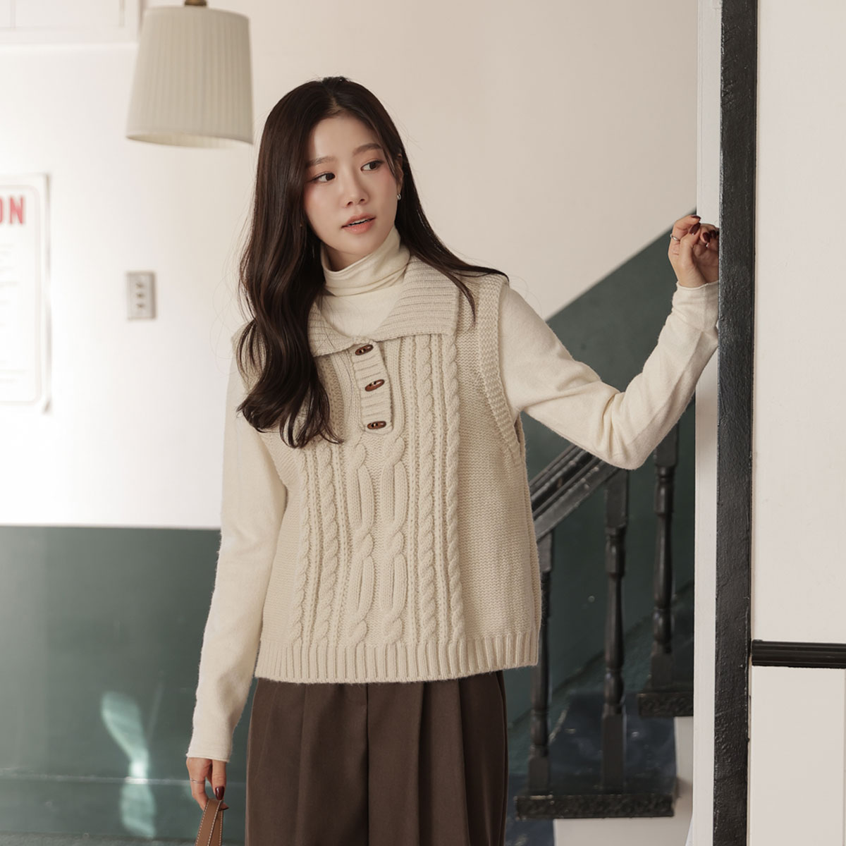 <b>[Limited Quantity SALE]</b> Wood Button Twiddle Knit Vest